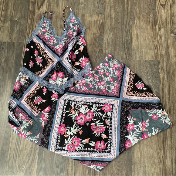 Free People NWT Black Floral Graphite Combo Maxi Slip Dress with Lace Detail - Picture 5 of 15